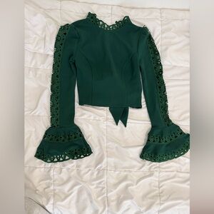 Elegant Green Lace Sleeve Women's Top